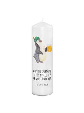Mr. & Mrs. Panda Kerze Pinguin Bier mit Spruch in Weiß