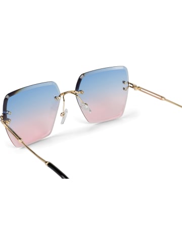 styleBREAKER Rechteckige Sonnenbrille in Gold / Blau-Rosa Verlauf