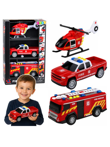 Wisam Feuerwehrfahrzeug-Set: Hubschrauber, Auto, Lichter, Sound 1:32