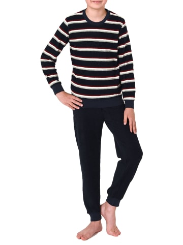NORMANN langarm Frottee Schlafanzug Pyjama Bündchen Streifen - 77048 in marine