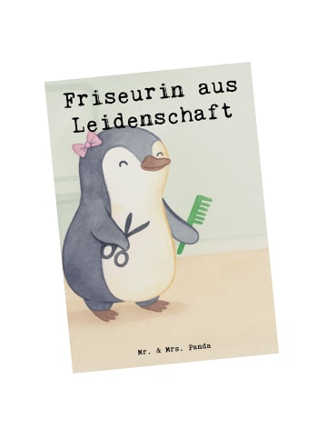 Mr. & Mrs. Panda Postkarte Friseurin Leidenschaft Design mit Spruch in Weiß