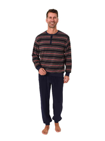 NORMANN Langarm Schlafanzug Frottee Stretch Pyjama Bündchen in marine1
