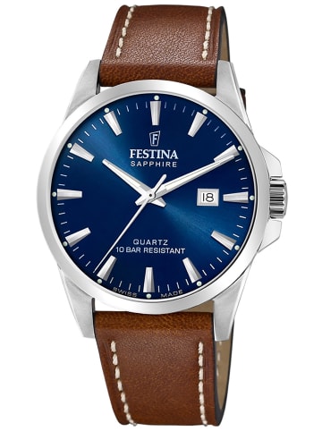 Festina Herren-Armbanduhr Braun/Blau mit Saphirglas