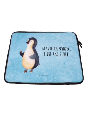 Mr. & Mrs. Panda Laptop Tasche Pinguin Marienkäfer mit Spruch in Eisblau