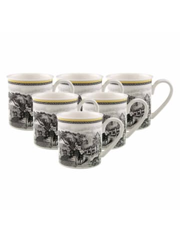 Villeroy & Boch 6er Set Kaffeebecher Audun Ferme in Weiß-Grau-Gelb 300 ml in weiß-grau-gelb
