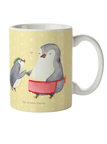 Mr. & Mrs. Panda Kindertasse Pinguin mit Kind ohne Spruch in Gelb Pastell