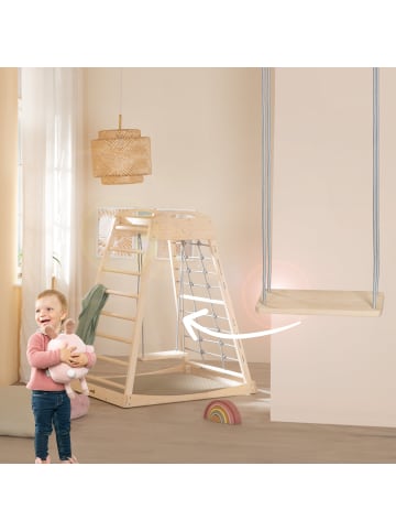 roba Klettergerüst Montessori aus Holz, mit Seil & Schaukel, Natur/Grau