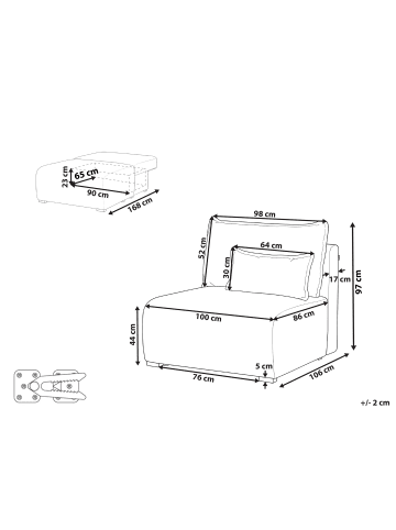 Beliani Sofaelement NERBO in Beige/Braun - (W) 100 x (H) 97 x (L) 106 cm