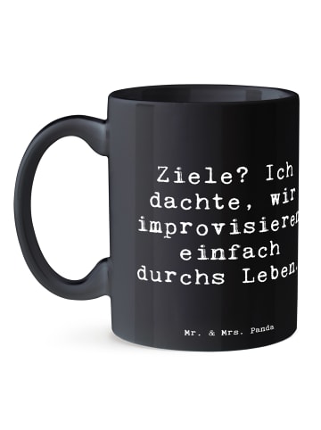 Mr. & Mrs. Panda Tasse Lebensziele Improvisation mit Spruch in Schwarz