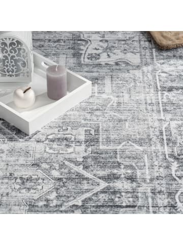 KADIMA DESIGN Waschbarer Teppich waschmaschinenwaschbar Vintage Küche, Flur in Grau