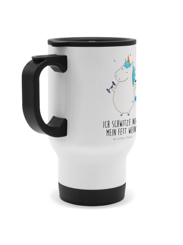 Mr. & Mrs. Panda Edelstahl-Thermobecher Einhorn Fitness mit Spruch in Weiß