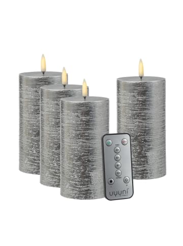 Uyuni 4er Set LED Kerzen PIA Rustik-Optik H: 15cm mit Batterien und Fernb in silber