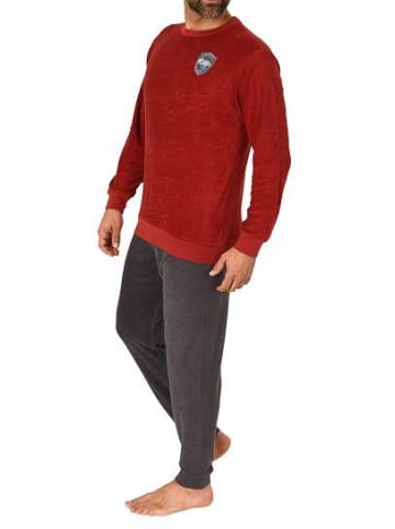 NORMANN langarm Frottee Pyjama Rundhalsschnitt & Bündchen - 82457 in rot