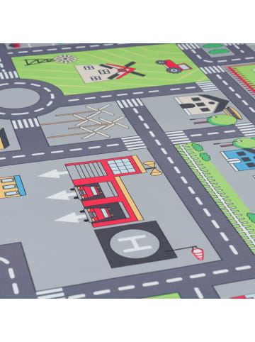 KADIMA DESIGN Kinderteppich waschmaschinenwaschbar Stadt‑Land‑Karten Kinderzimmer in Grau