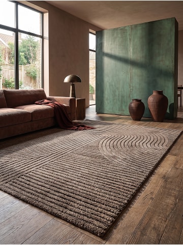 KADIMA DESIGN Teppich Kurzflor mit Zen-Dessin, pflegeleicht und flach im Aufbau in Braun