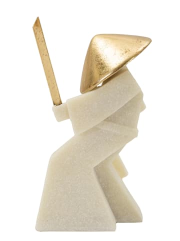 Mauro Ferretti Samurai-Figur aus beigefarbenem und goldfarbenem Kunstharz, 14 x 9 x 24,5 cm