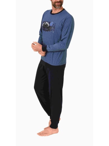 NORMANN langarm Schlafanzug Bündchen Pyjama - 87963 in blau-melange