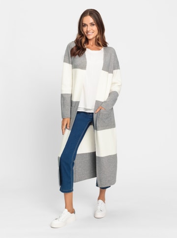 Heine Longstrickjacke in steingrau-ecru-geringelt
