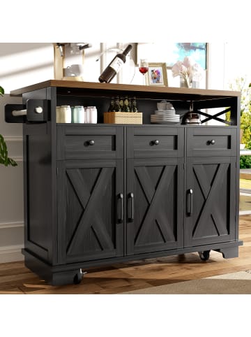 ABRIHOME Kücheninsel mit multifunktionalem Stauraum 118×43-80×98cm in Schwarz