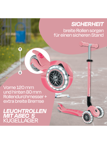 GLOBBER Scooter ELITE LIGHTS Roller in pastellrosa, mit Leuchtrollen
