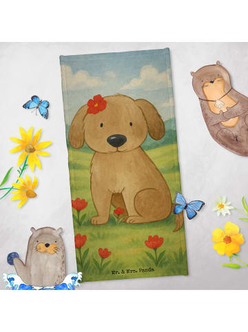 Mr. & Mrs. Panda Badehandtuch Hund Dame Design ohne Spruch in Grau Pastell