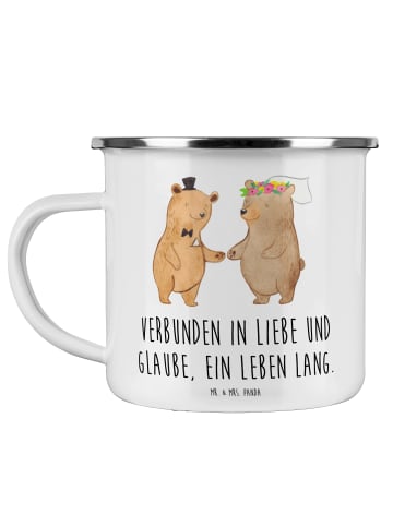 Mr. & Mrs. Panda Camping Emaille Tasse Kirchliche Trauung Liebe ... in Weiß