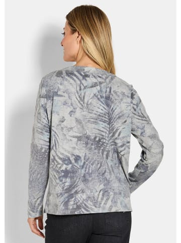 GOLDNER Kurzgröße:  Langarm Printshirt, U-Boot-Ausschnitt in grau / gemustert