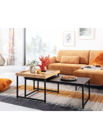 KADIMA DESIGN Couchtisch 2er Set Holz / Metall Sofatisch Eckig Eiche Schwarz in Schwarz-Beige