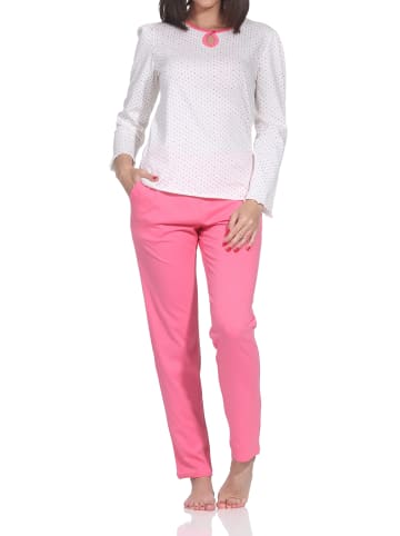 NORMANN Langarm Schlafanzug Pyjama Tupfen Punkte Optik in pink