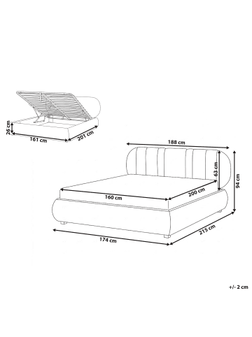 Beliani Doppelbett CAMPAN in Beige - (W) 188 x (H) 94 x (L) 215 cm