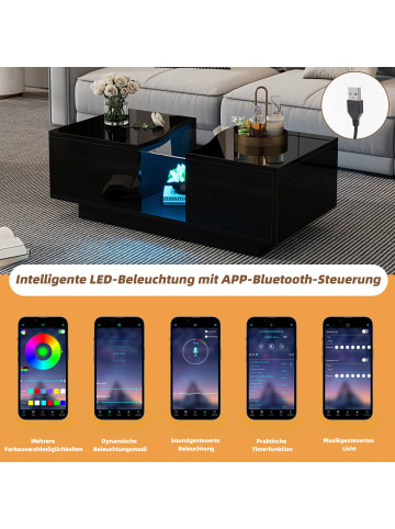 ABRIHOME LED-Couchtisch mit 2 Schubladen und Acrylplatte in Schwarz