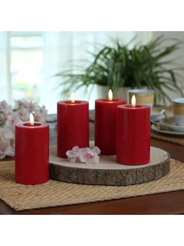 Adilina 4x LED Kerze LINA Echtwachs Rustik-Optik 7x11cm in rot