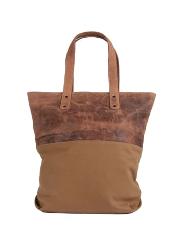 mh michael heinen Canvas Leather Bag, Shopper, Büffelleder Einkaufstasche, in Middle Brown