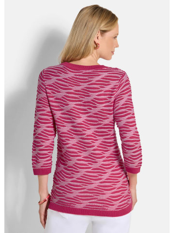 GOLDNER Baumwollpullover mit Wellenstruktur in pink / gemustert