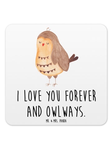 Mr. & Mrs. Panda Tischuntersetzer Eule Zufrieden mit Spruch in Weiß