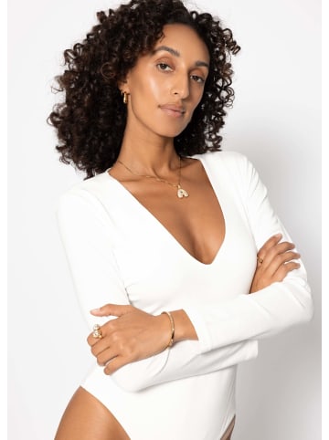 SASSYCLASSY Langarm Body mit V-Ausschnitt in Weiß