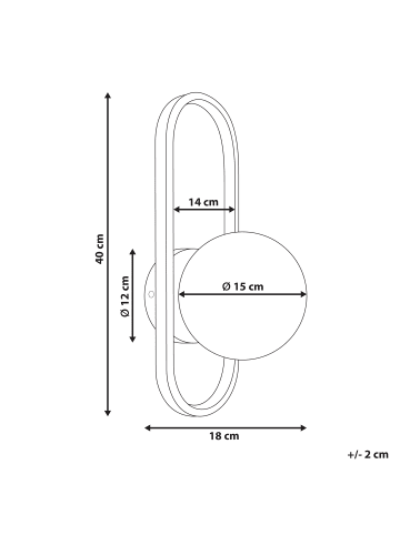 Beliani Wandleuchte VARDI in Schwarz/Weiß - (W) 15 x (H) 40 x (L) 18 cm