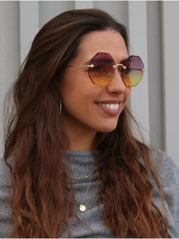 styleBREAKER Runde Sonnenbrille in Gold / Violett-Gelb Verlauf