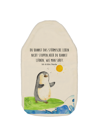 Mr. & Mrs. Panda Wärmflasche Pinguin Surfer mit Spruch in Weiß