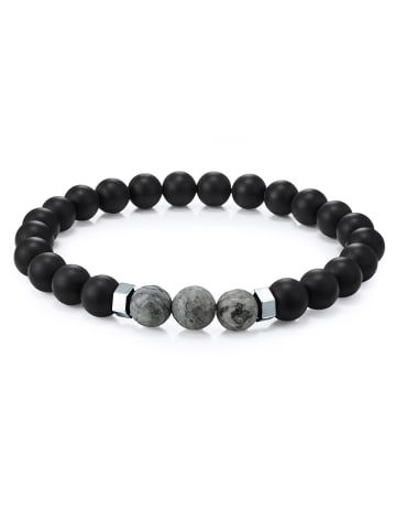 True Rebels Armband Edelstahl Achat in schwarz