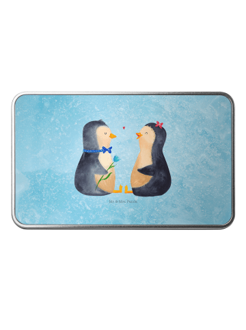 Mr. & Mrs. Panda Blechdose Pinguin Pärchen ohne Spruch in Eisblau