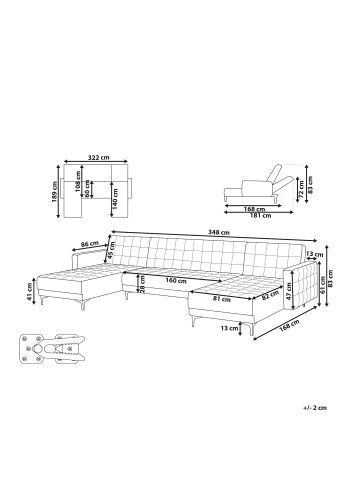 Beliani Modulsofa ABERDEEN in Schwarz/Silber - (W) 348 x (H) 83 x (L) 168 cm