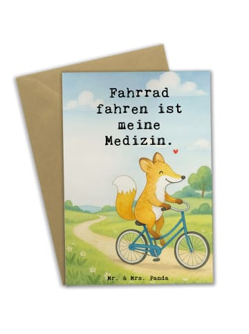 Mr. & Mrs. Panda Beileidskarte Fuchs Fahrrad fahren Design mit S... in Weiß