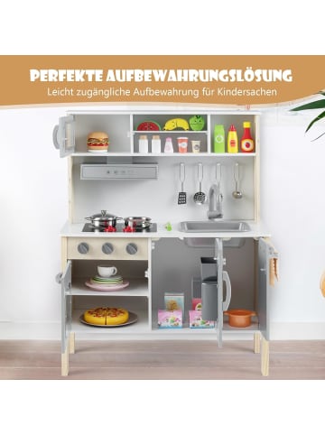 COSTWAY Kinderküche Spielküche inkl. 18 Zubehör in Grau