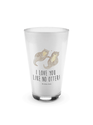 Mr. & Mrs. Panda Latte Macchiato Glas Otter Hände halten mit Spruch in Transparent