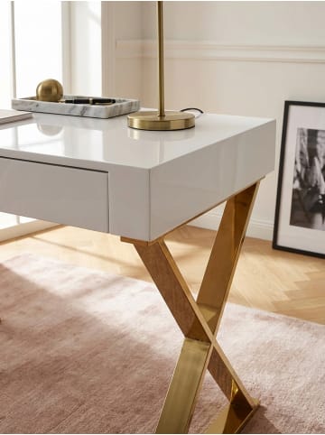 KADIMA DESIGN Schreibtisch 118x76x57 cm Holz Hochglanz Metallbeine Golden
