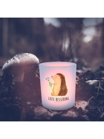 Mr. & Mrs. Panda Teelichthalter Glas Igel Blumen mit Spruch in Transparent
