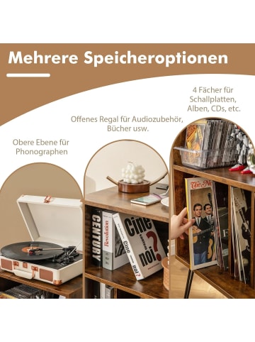 COSTWAY Plattenspieler-Ständer mit Ladestation in Braun