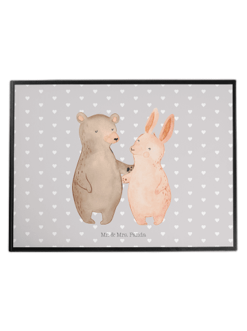 Mr. & Mrs. Panda Schreibunterlage Bär und Hase Umarmen ohne Spruch in Grau Pastell