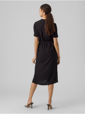 Vero Moda Midi Blusen Kleid Kurzarm Tunika Dress VMVICA in Schwarz